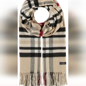 FRAAS Beige and Red Fringe Blanket Scarf